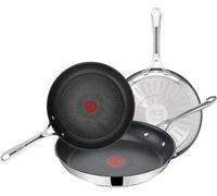 Tefal Jamie Oliver - Juego de 3 Sartenes, Acero inoxidable | 3 Sartenes de 20/24/28 cm, Revestimiento antiadherente titanio, Apto inducción, Thermo-Signal, Mango remachado