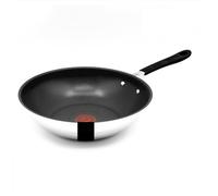 Tefal Jamie Oliver Wok 28 cm inducción, wok de acero inoxidable grande, antiadherente, borde alto, apto para horno, mango remachado, E30