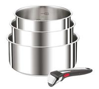 Tefal Juego de 4 piezas Ingenio, sartenes de 16/18/20 cm y 1 asa extraíble, inducción, acero inoxidable, apilables, ahorran espacio, fabricadas en China, Preference On L898S334