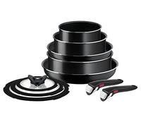 Tefal Juego de ollas y sartenes Ingenio Easy ON, 10 piezas, apilables, mango extraíble, ahorra espacio, con revestimiento antiadherente, negro, L1599143