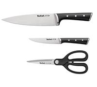 Tefal K232S355 Ice Force - Juego de cuchillos de cocina (3 piezas, cuchillo de cocinero, tijeras de cocina, hoja de acero inoxidable alemán, rendimiento de corte y afilado duraderos), acero