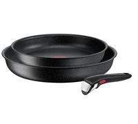 Tefal L39990 Ingenio Black Stone - Juego de sartenes (3 piezas, apilables, antiadherente, apta para inducción, indicador de temperatura térmico, color negro