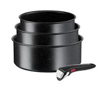 Tefal L39996 Ingenio Black Stone - Juego de 4 cazuelas (apilables, antiadherentes, apto para inducción, indicador de temperatura de señal térmica, color negro