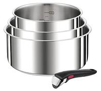 Tefal L898S4 Ingenio Preference - Juego de cacerolas (4 piezas, apilable, ahorra espacio, acero inoxidable, apta para inducción, tamaño grande), 3 cacerolas (16/18/20 cm) y 1 mango universal extraíble