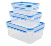 Tefal Masterseal, Set de 3 Herméticos de plástico, 0,55/1/2,3L, Rectangular, Azul