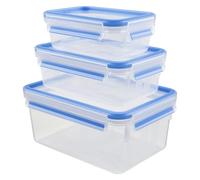 Tefal Masterseal, Set de 3 piezas, Herméticos de plástico, 0,55/1/2,3 L, Envase para alimentos, Rectangular, Azul, K3028912
