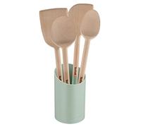 Tefal Natura - Set de 5 utensilios de madera: cuchara 28 cm, espátula angular 29 cm, plana 28 cm, 29 cm y soporte, certificado FSC, antirayaduras y resistente al calor, K270S5