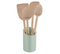 Tefal Natura Set de Utensilios de cocina de madera Mango pintado Soporte Sostenible Resistente a arañazos