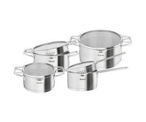 Tefal Nordica, Set de cocina, 8 piezas, Inducción, Acero inoxidable, Ventana de Cristal, Almacenamiento Compacto