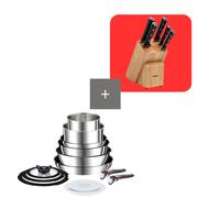 Tefal Pack batería de cocina 13 piezas Preference On y bloque de 5 cuchillos Ice Force