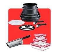 Tefal Pack Ingenio So'Light 11 piezas, con cuchillo chef Ever Sharp y set de 3 herméticos de cristal Masterseal