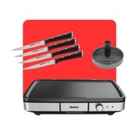 Tefal Pack Maxi Plancha con prensa para hamburguesa y set de 4 cuchillos de carne