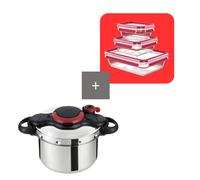 Tefal Pack olla a presión Clipso Minut Easy 6 L con set de herméticos de cristal