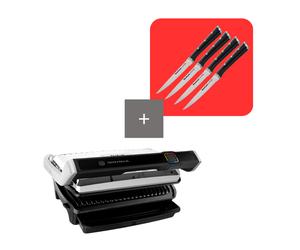 Tefal Pack parrilla inteligente OptiGrill Elite XL con set de 4 cuchillos para carne Ice Force