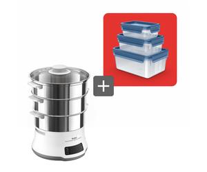Tefal Pack vaporera eléctrica grande Conveniente Series Deluxe con set de 3 herméticos Masterseal Eco