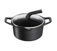 Tefal Robusto, Cacerola 20 cm + tapa de cristal, Aluminio fundido, Retención de calor, Revestimiento antiadherente, Negro