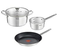 Tefal Simpleo B815S4 - Juego de cacerolas y sartenes (4 Piezas, 20 cm, 16 cm, 28 cm), Acero Inoxidable y Negro