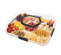 Tefola Bandeja para servir dividida, organizador portátil, 5 compartimentos, tabla con tapa transparente y asa, caja de aperitivos, organizador de charcutería y platos de aperitivos a prueba de fugas
