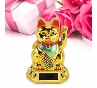Tefola Decoración de Gato de la Suerte Chino, Brazo ondulante Gato de Fengshui de la Suerte, figurita de Estatua de inducción de luz Solar para Adornos de Coche para el hogar(MLY360A Gold)
