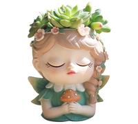 Tefola Jarrón para la cara, gran jarrón con forma de cabeza para niña, jarrón para flores con cara de niña, apto para interiores, exteriores, balcones, decoración de jardín, plantar suculentas (verde)
