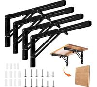TEGOVE 4 Piezas Escuadras Abatibles,Escuadras para Estanterias,Soporte de Estante Plegable Pared Soporte de Estante,Soporte Estantería Plegable Metal para Cocina,Oficina,Mesa-Negro