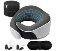 TEGOVE Almohada de Viaje para Cuello,Almohada de viaje para Avión,Almohada de 360 °,Almohada de Viaje Viscoelástica de Espuma,con máscara para los Ojos,Tapones para los oídos y Bolsa de Almacenamien