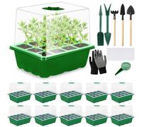 TEGOVE Bandejas Semilleros,10 Piezas 120 Agujeros Bandejas Semilleros de Germinacion,Caja de Cultivo de Mini Invernadero Interior con Tapa,Humedad Ajustable,Plantas Bandeja de Plántulas Reutilizables