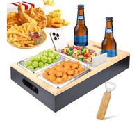 TEGOVE Couchbar Snackbox, Sofá Bar,con Cuencos para Aperitivos De Acero Inoxidable, con Tapa Extraíble, Bandeja para Sofá, Sofa Tray Snack Box para Bebidas para Vino, Cerveza, Sofá