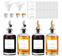 TEGOVE Dispensador de Aceite y Vinagre para Cocina,4pcs Botella Aceite de Oliva,Botella Cristal de Aceite de Oliva 500ml,Botella de Aceite de Oliva,Dispensador de Aceite con Embudo
