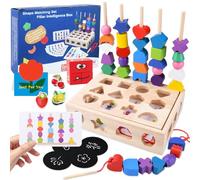 TEGOVE Juguetes de Madera Montessori para Niños 2 3 4 Años,4 en 1 Montessori Juegos Apilables Apilar y Enhebrar de Madera,para Motricidad Fina + Regalo Niña Niño 2-5 Años