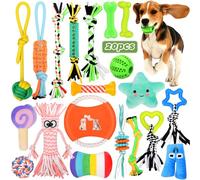 TEGOVE Juguetes para Perros,20 Pcs Juguete para Morder para Perro,Durable Masticable Cuerda,Juguetes Interactivos para Limpiar Los Dientes Adecuado para Pequeño y Mediano