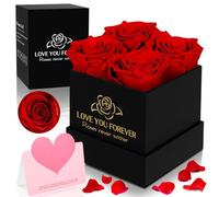 TEGOVE Rosa Eterna con Caja de Regalo,Regalos para Mujer,4 Rosa Eterna Natural Preservada,Un Gran Regalo para el día de San Valentín, cumpleaños o Aniversario para mamá/Dama/Novia/Seres Queridos