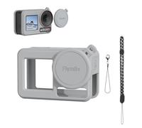 TEHAOUU Funda protectora de silicona para DJI Osmo Action 5 Pro, cubierta de lente de silicona con cuerda antipérdida, funda a prueba de golpes y caídas con cordón (gris)