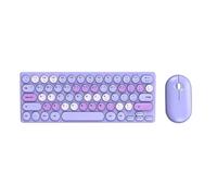 TEHAOUU Nuevo combo de teclado y mouse inalámbricos redondos - Teclado compacto ultrafino de 64 teclas de 2.4 G con mouse de clic silencioso, nano receptor Plug & Play para PC/portátil (morado)