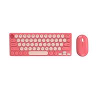 TEHAOUU Nuevo combo de teclado y mouse inalámbricos redondos - Teclado compacto ultrafino de 64 teclas de 2.4 G con mouse de clic silencioso, nano receptor Plug & Play para PC/portátil (rosa)