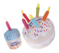 TEHAUX 2 Piezas Juguete de Peluche Chirriante para Gatos Diseño de Pastel de Cumpleaños, Material de Felpa Agradable y Función para Masticar, Adecuado para Casas y Habitaciones de
