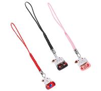TEHAUX 3 Piezas de Llaveros de Cerámica Gato Suerte Maneki Neko Campana, Decoración Colgante Auspiciosa para Teléfono Móvil y Bolso, Diseño Japonés Portátil en Rojo, Negro y Rosa