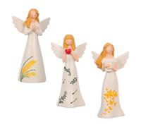 TEHAUX 3 Piezas Figuras de Beige Esculturas de Resina con Alas Decoración Navideña para Repisa y Hogar Estatuillas Pequeñas Guardianas para Memorial Religioso