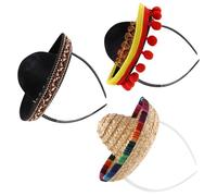 TEHAUX 3 Piezas Sombrero de Paja Festivo Sombrero de México Mini, Tejido, Estilo Folclórico Mexicano, Protección Solar, para Amantes Cultura Mexicana, Uso Diario y Festivales
