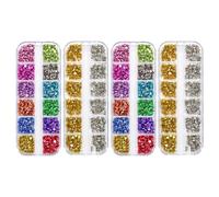 TEHAUX 4 Cajas de Adornos Metálicos para Uñas con Remaches Cónicos Coloridos y Dorados Caja Larga de 12 Compartimentos para Decoración de Manicura Halloween y Estilo Punk Retro