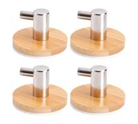 TEHAUX 4 Piezas Percha de Pared de Bambú y Acero Inoxidable, Adhesiva | Taladro, Instalación Fácil, Diseño Ahorrador de Espacio, Tono Caqui, para Mármol y Madera