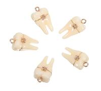 TEHAUX 5 Colgantes de Diente Mini de Resina Dorada, Accesorios para Hacer Collares y Pulseras, Dijes Realistas con Orificio para Colgar, Suministros para Joyería DIY y Decoración