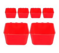 TEHAUX 6 Tazas Colgantes para Jaulas Pequeñas, Comedero y Bebedero de Plástico Engrosado Rojo 12,5x9,5x6 Cm para Pájaros, Conejos y Aves de Corral, Adecuado para Suministros