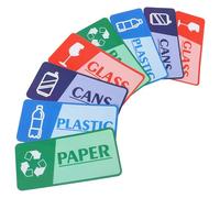 TEHAUX 8 Hojas Etiquetas Adhesivas de Reciclaje Vinilo Removible de Fácil Instalación para Contenedores de Residuos para Papel, Plástico, Cristal y Latas y Áreas Públicas