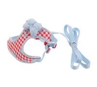 TEHAUX Arnés y Correa para Perros Pequeños con Malla Suave Acolchada a Cuadros Rojos y Blancos, Antitirones, Ajustable Talla M, con Lazo Decorativo para Paseos Diarios y Entrenamiento