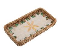 TEHAUX Bandeja Organizadora Multifunción de Ratán Tejida Pequeña 21,5 X 11,8 Cm Detalles de Concha para Maquillaje y Perfumes, Mini Cesta de Almacenamiento para Tocador y Baño, Estilo