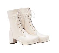 TEHAUX Botines Lolita para Cosplay y Uniforme Jk Tacones Altos Gruesos Diseño Cordones Suela Antideslizante Colores y Talla 38 Calzado Cómodo para Estudiantes