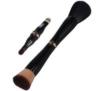 TEHAUX Brocha de Maquillaje 4 1 de Doble Punta para Viaje Tamaño Compacto Sintéticas Suaves y Mango Metálico Resistente Herramienta Versátil para Aplicación Facial y Correctora