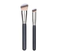 TEHAUX Brochas de Maquillaje Compatibles Profesional Diseño Ergonómico Juego de 2 Fibras Sintéticas y Madera Crema, Corrector, Base Líquida y Polvo para Principiantes y Expertos