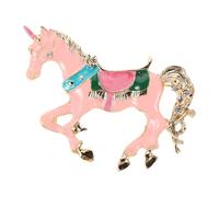 TEHAUX Broche de Caballo Esmaltado Rosa Cristales Brillantes Pin de Solapa de Metal para Ropa y Accesorios Festivos Insignia Animal del Zodiaco Chino Año del Caballo 2026 Obsequio